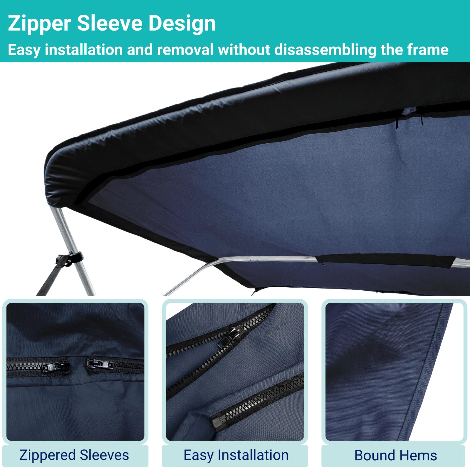Bimini Top Boat Cover for 4 Bow (Fits 96"L x 61"-66"W, 600D)