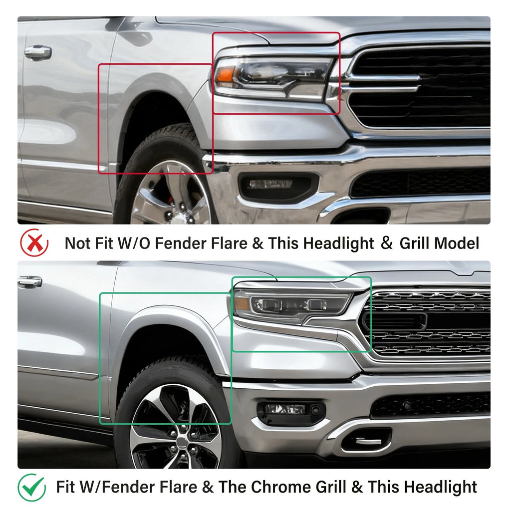 Set of 2 Front Bumper End Filler Panels for Dodge Ram 1500 (2019–2024)
