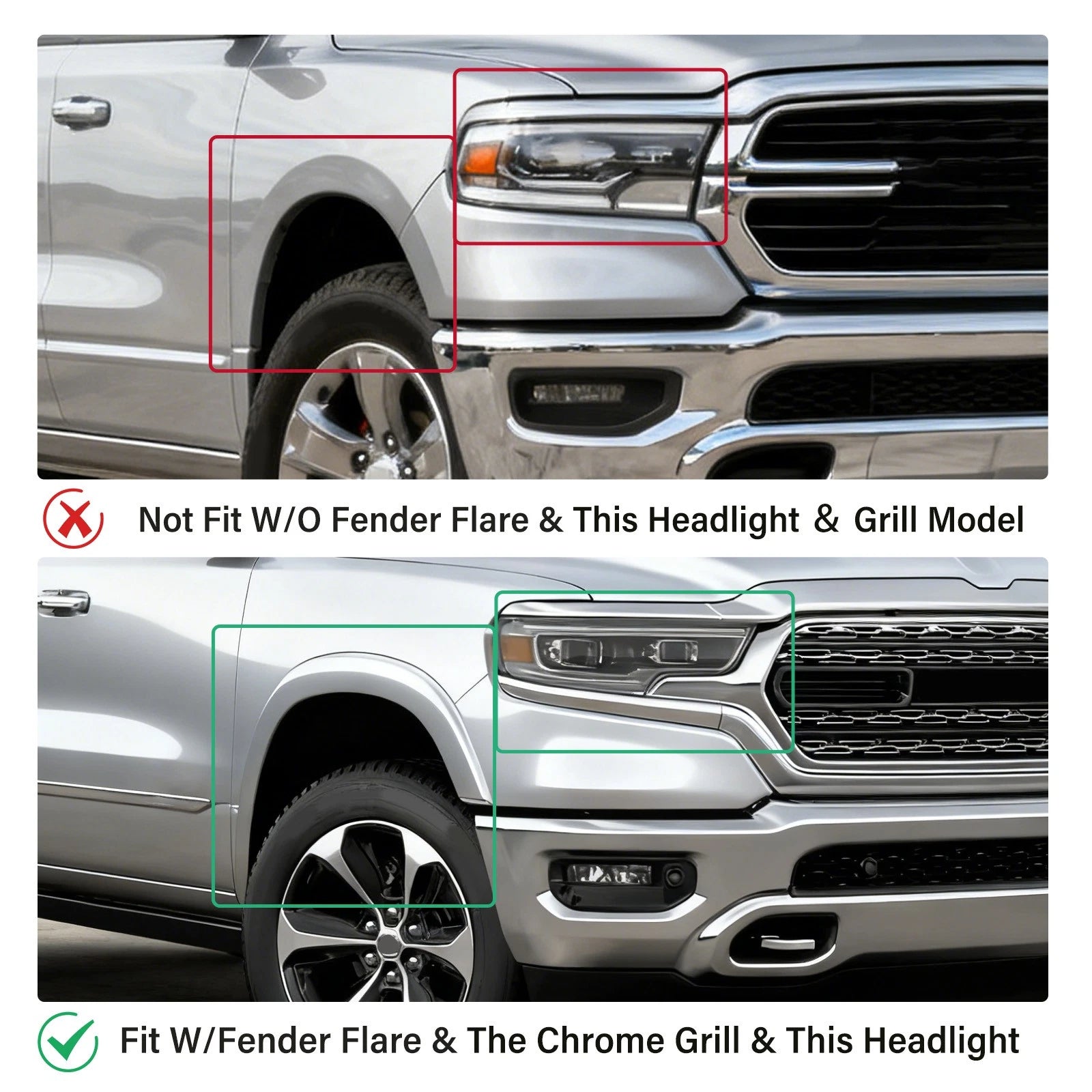 Set of 2 Front Bumper End Filler Panels for Dodge Ram 1500 (2019–2024)