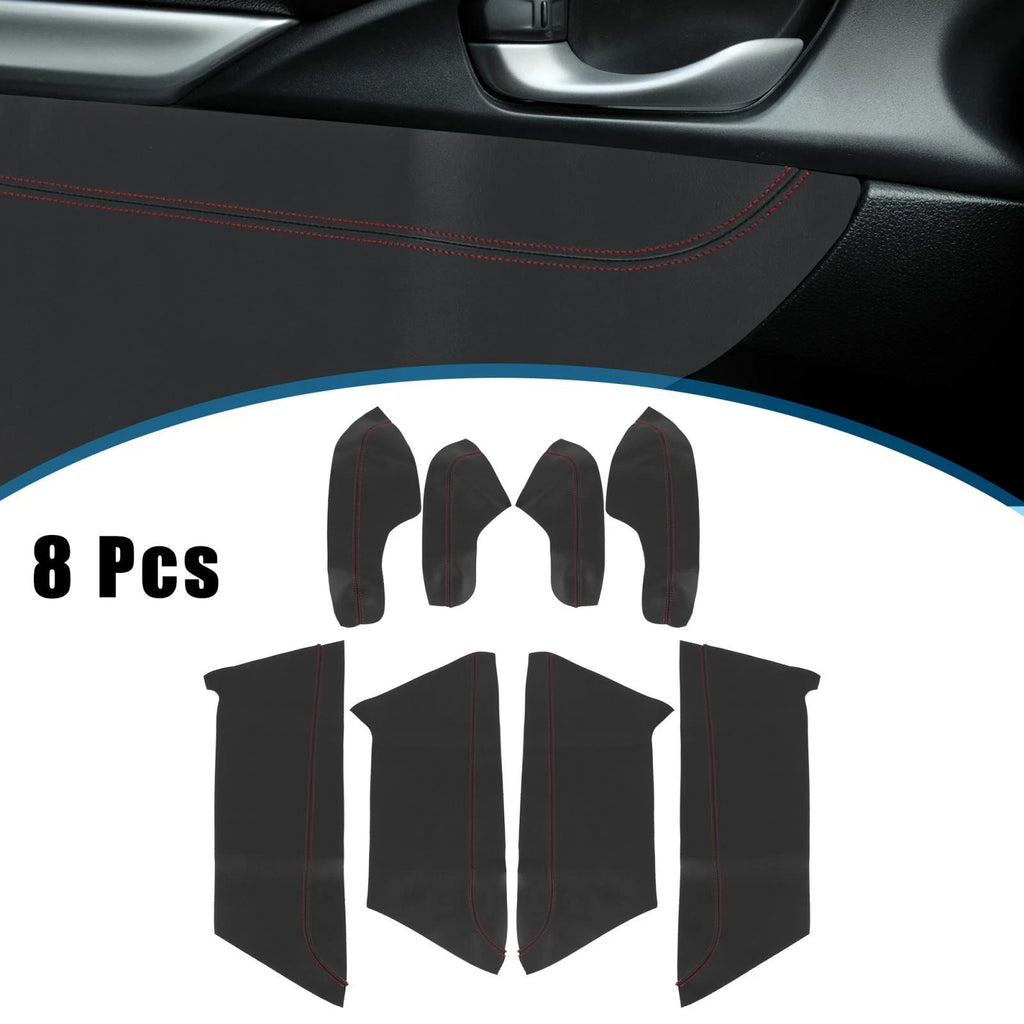 8Pcs Door Panel Armrest Cover for Honda Civic (2016–2020) Black Red Line