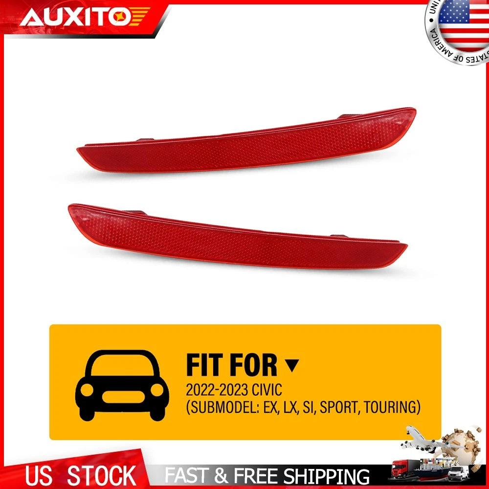 Pair Red Rear Bumper Reflectors for Honda Civic Sedan (2022–2023)