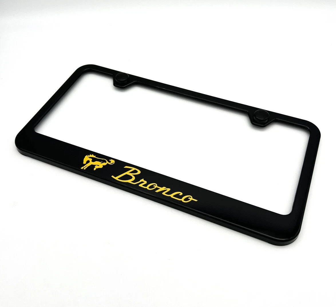 License Plate Frame Black Plastic with Vintage Ford Bronco Emblem for Ford Bronco (1966–1996)