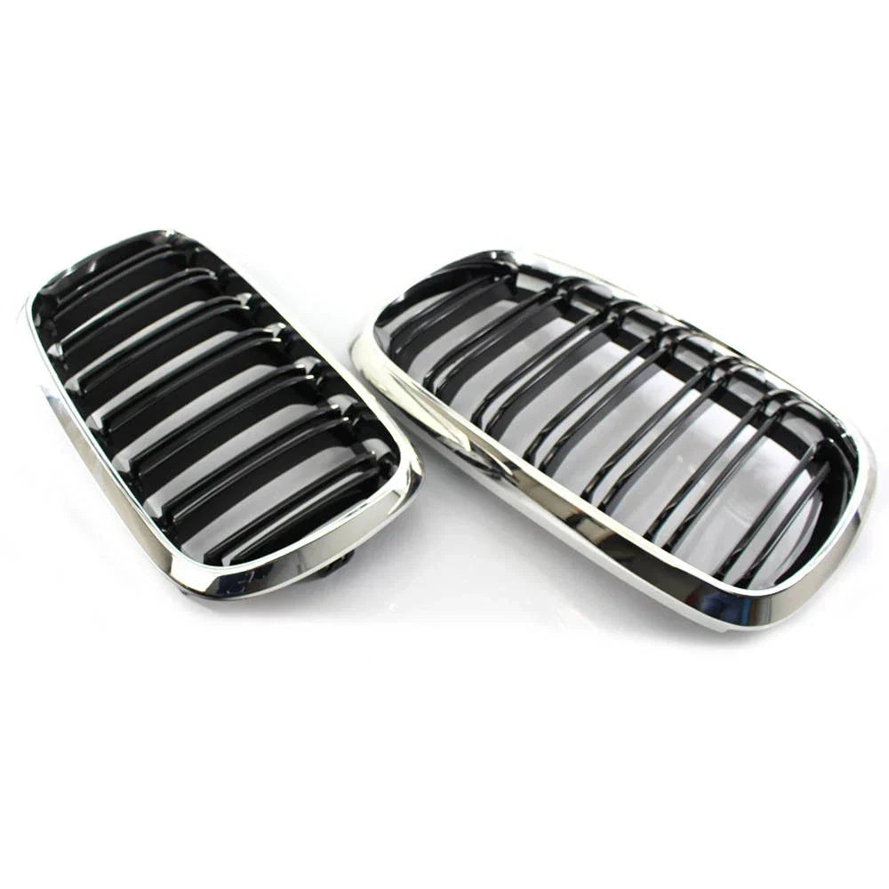 2 x Black+Chrome Front Grill Dual Slat for BMW X5 F15 X6 F16 M (2014–2018)