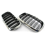 2 x Black+Chrome Front Grill Dual Slat for BMW X5 F15 X6 F16 M (2014–2018)