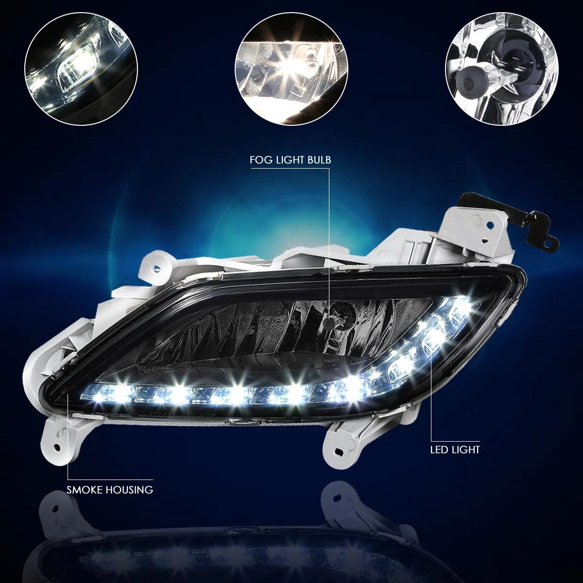 Smoked Lens Fog Light with LED Day Running Lamp & Switch for Hyundai Veloster (2012–2017)