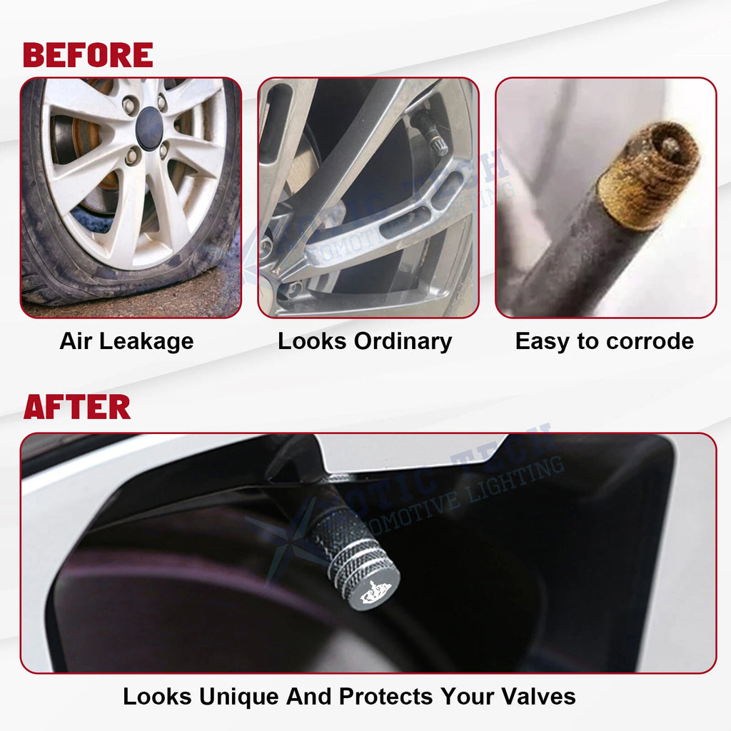 Tire Valve Stem Caps 4-Pack for Universal Cars SUVs Bikes Motorcycles (-)