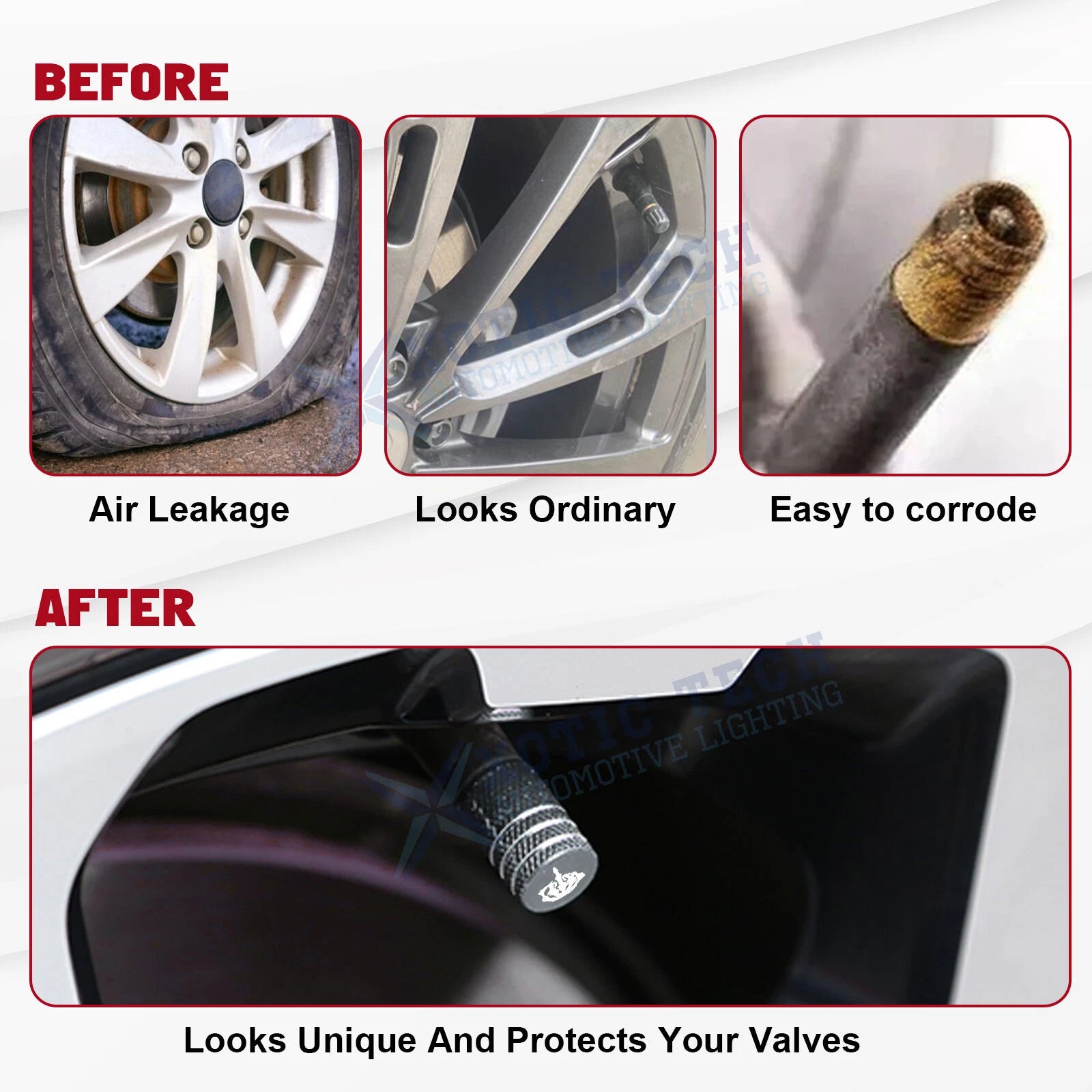 Tire Valve Stem Caps 4-Pack for Universal Cars SUVs Bikes Motorcycles (-)