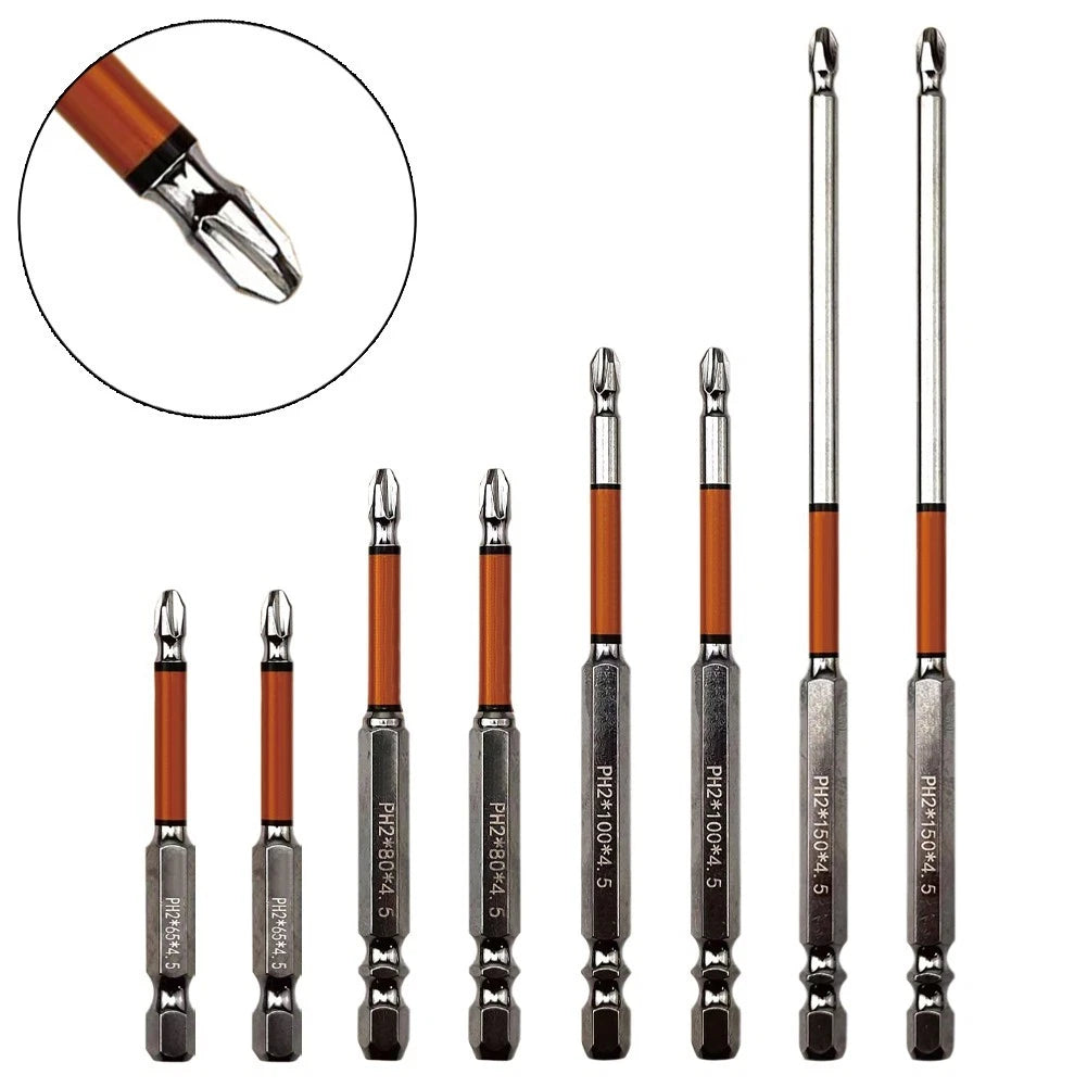 Set of 2 Screwdriver Bits 1/4" Hex 65mm 80mm Alloy Steel