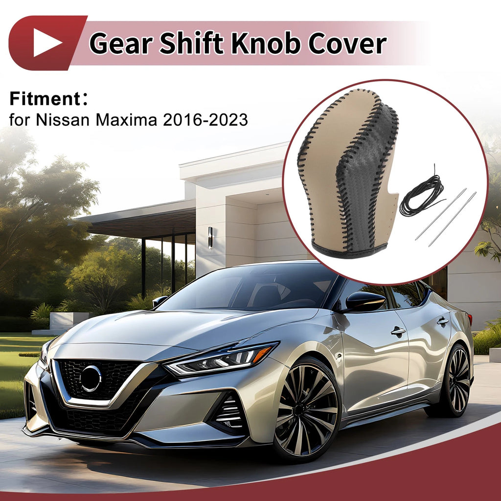 Gear Shift Knob Cover for Nissan Maxima (2016–2023) Black Beige Faux Leather