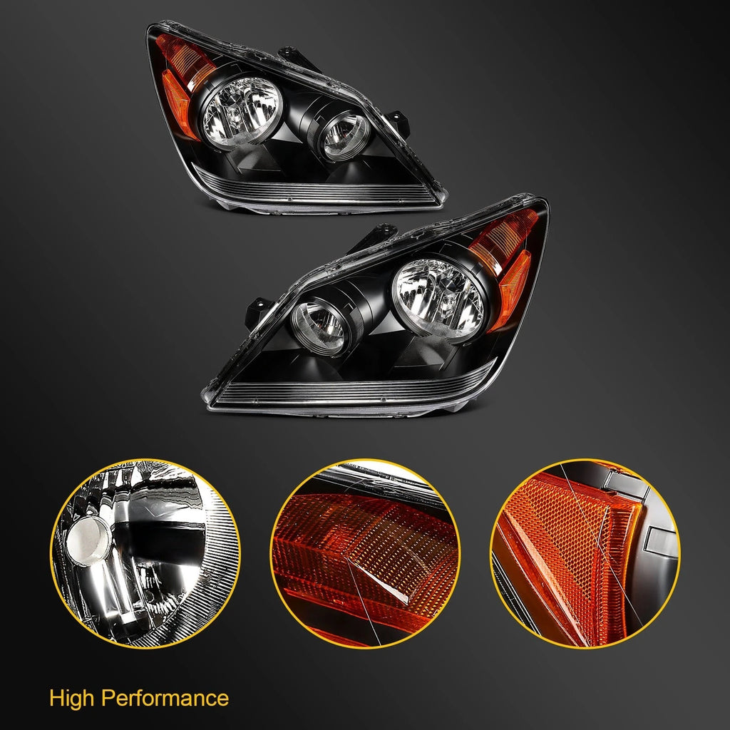 Headlight Assembly for Honda Odyssey (2005–2010) Black Amber Housing Pair