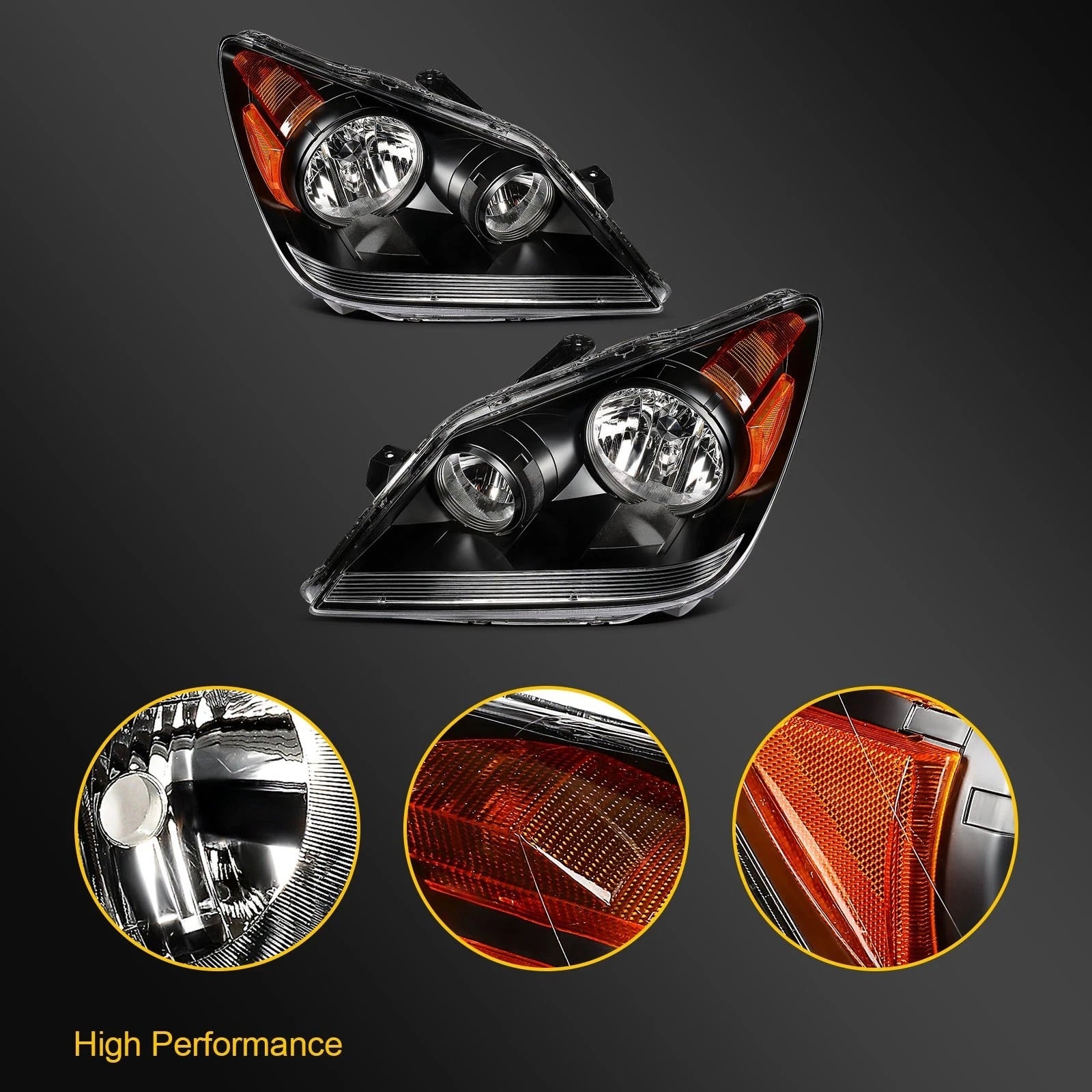 Headlight Assembly for Honda Odyssey (2005–2010) Black Amber Housing Pair