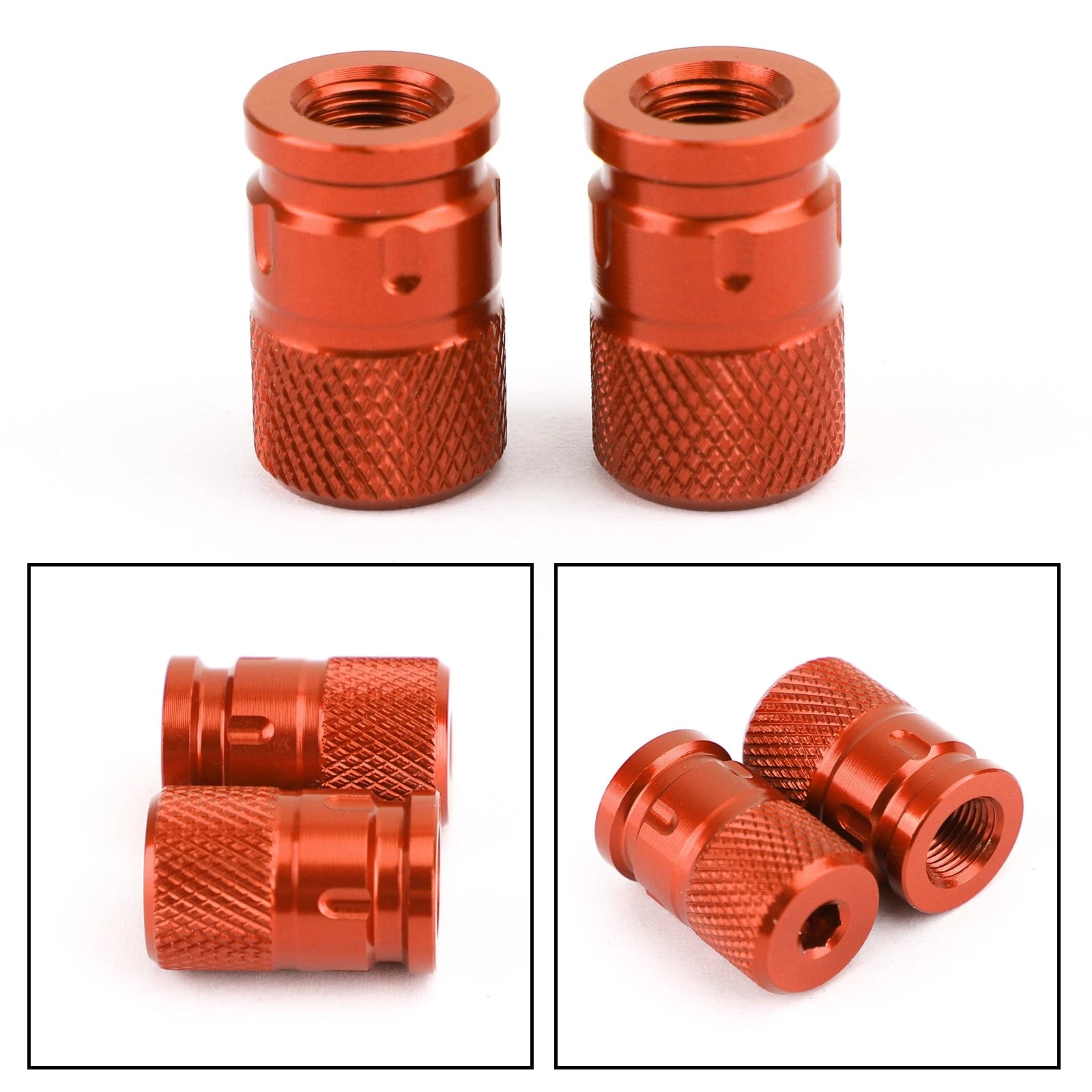 Pair CNC Orange Anti-Thief Tire Valve Stem Caps for Car Truck Bike Motorcycle