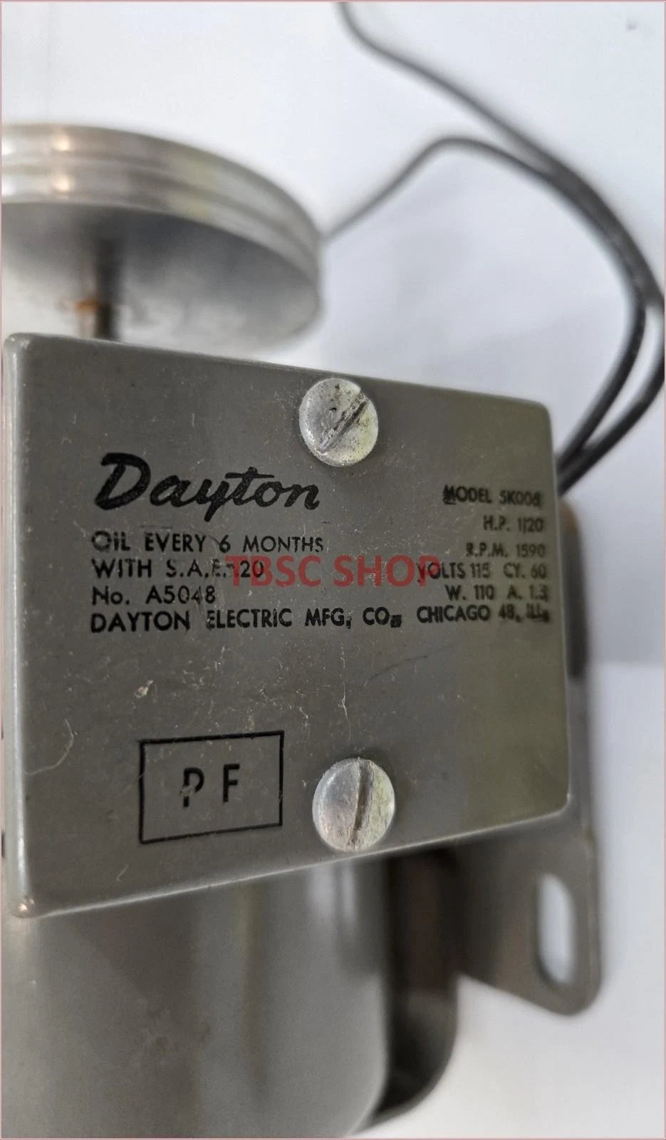 Dayton 1/20 HP 115 Motor with Pulley for Model 5K008 (Vintage)