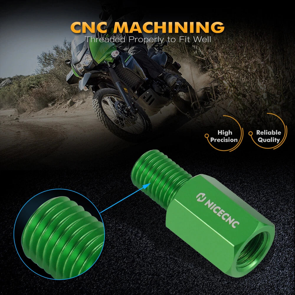 M10 x 1.25 20mm Mirror Extension Risers for Kawasaki KLR650 (2008–2024)