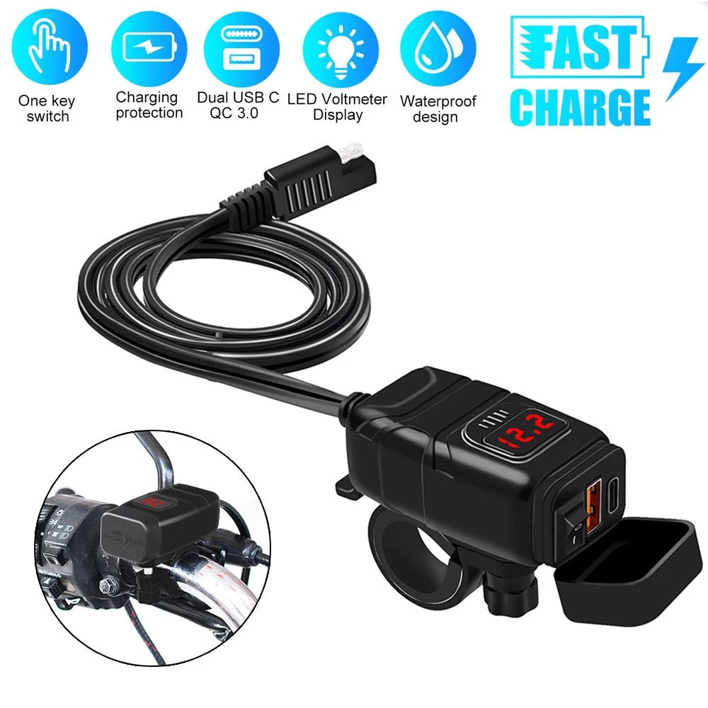 Dual USB Type-C Fast Charge Adapter PD QC 3.0 for Motorcycle ATV (2010–2023)