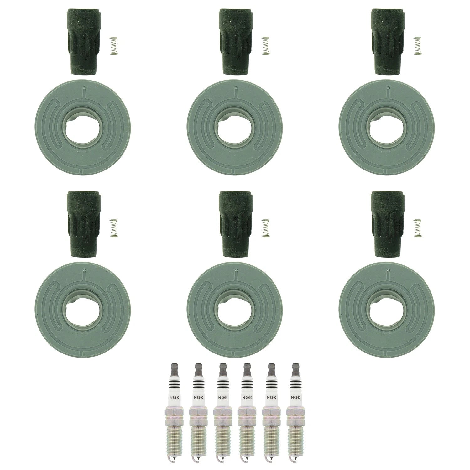 Set of 6 NGK Iridium IX Spark Plugs & Coil Boots for Ford Explorer F-150 Taurus (3.5)