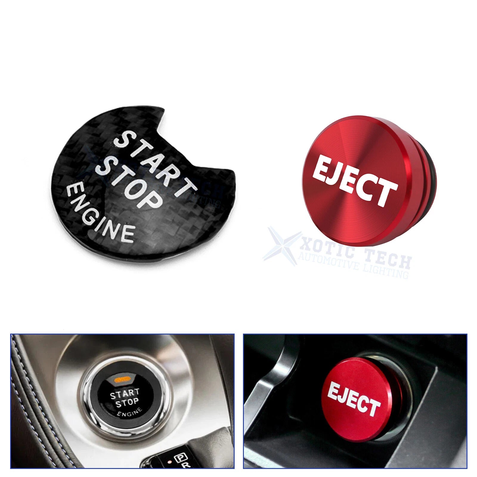 Real Carbon Fiber Engine + Red Cigarette Eject Button Trim for Nissan Infiniti (2010–2023)