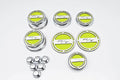 13pc Etched "R/T" Fluid Cap Covers w/Sublime Green Inlay for 2008-19 Challenger