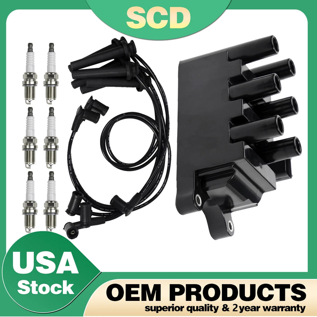 FD498 Ignition Coil & Spark Plug Wire & Spark Plug for Ford F-150, Mustang