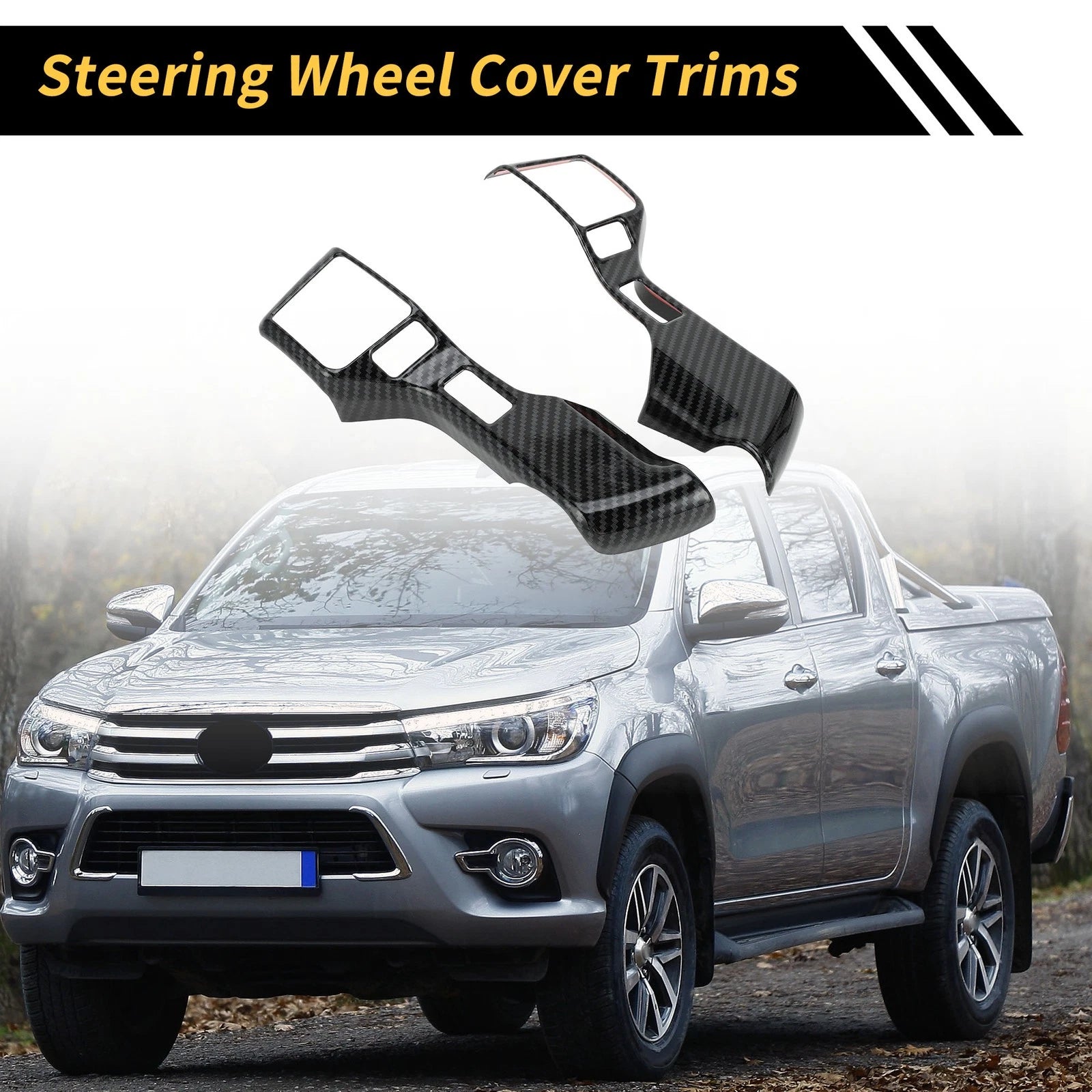 2 Pcs Steering Wheel Cover Trims for Toyota Tacoma (2016–2023) - Carbon Fiber Pattern