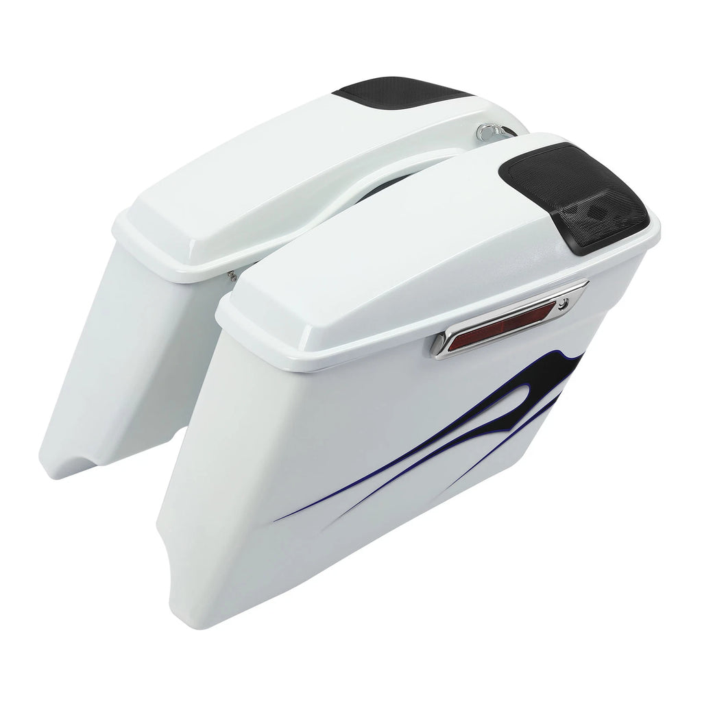 4" Saddlebag for Harley Touring (2014–2023) White Amethyst Black Licorice Flames