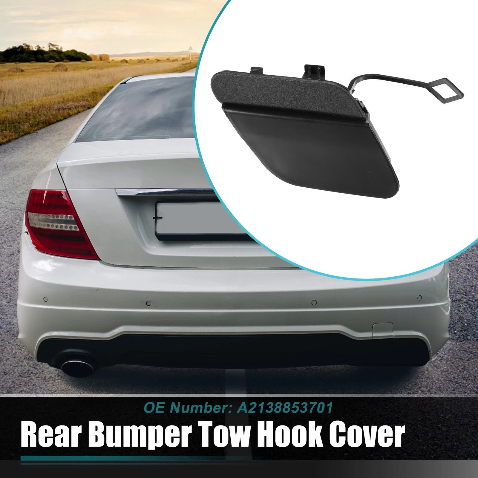 Rear Bumper Tow Hook Cap for Mercedes E-Class (2017–2023) No.A2138853701 Unpainted Black