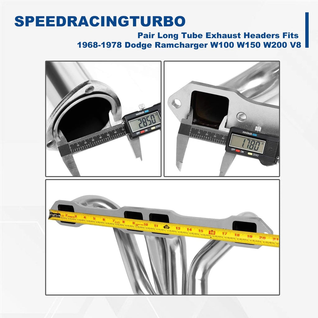 Set of 4 Long Tube Exhaust Manifold Headers for Dodge Plymouth 1968–1978 5.9-7.2 V8