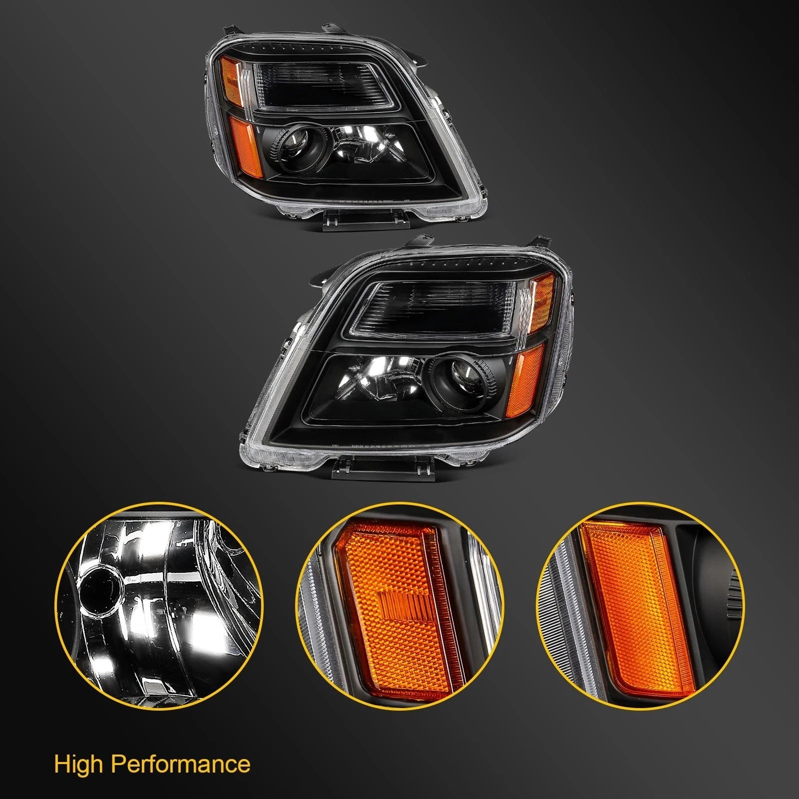 2X Black Headlight Assembly with Projector for GMC Terrain (2010–2015)
