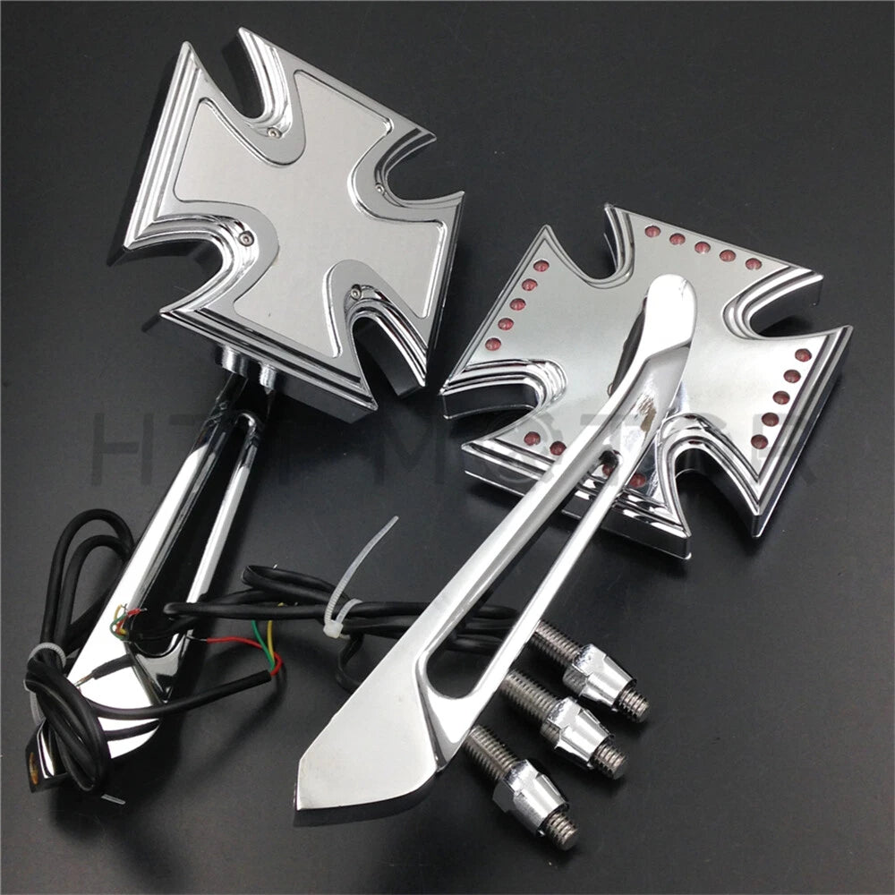 Maltese LED Turn Signal Integrated Mirror for Honda Kawasaki Suzuki Cruiser