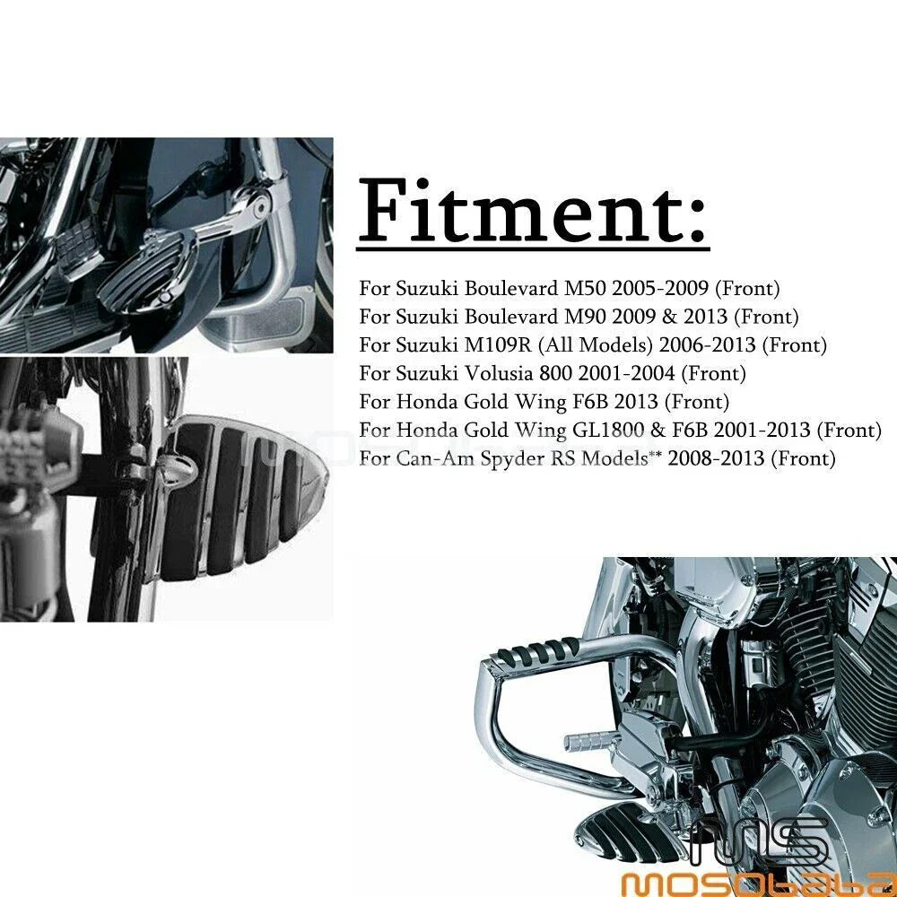 Chrome Wing Style Foot Pegs for Suzuki Boulevard M50, M90 & Honda Gold Wing GL1800 (2006-2023)