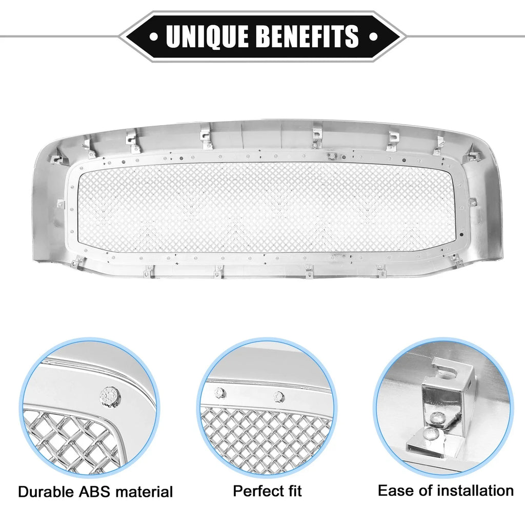Front Grille Assembly for Dodge Ram 3500 Chrome Silver Tone (2010-2018)