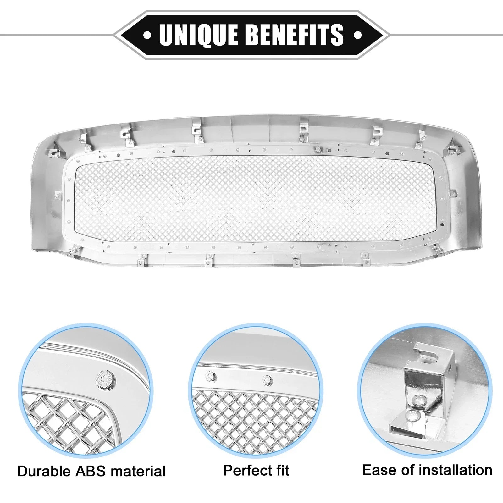 Front Grille Assembly for Dodge Ram 3500 Chrome Silver Tone (2010-2018)