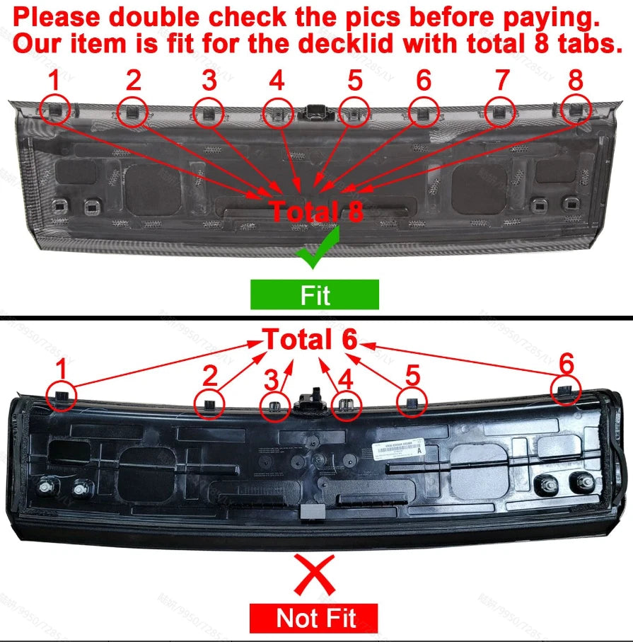 Glossy Black Trunk Panel Trim Cover for Ford Mustang GT (2015–2023)