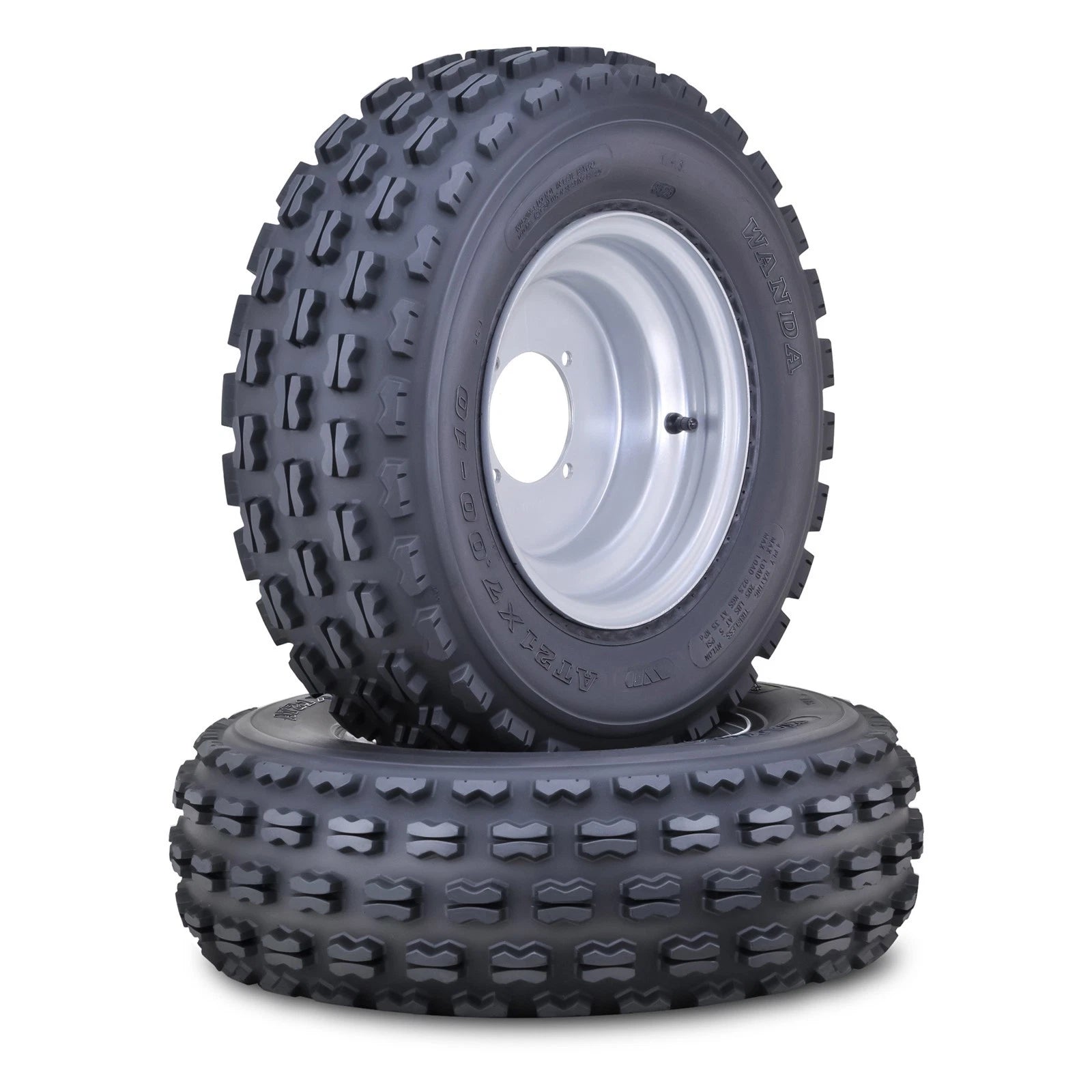 2 Wanda ATV Tires & Wheels 21X7-10 4/110mm PCD 2+3 Offset Silver Wheel