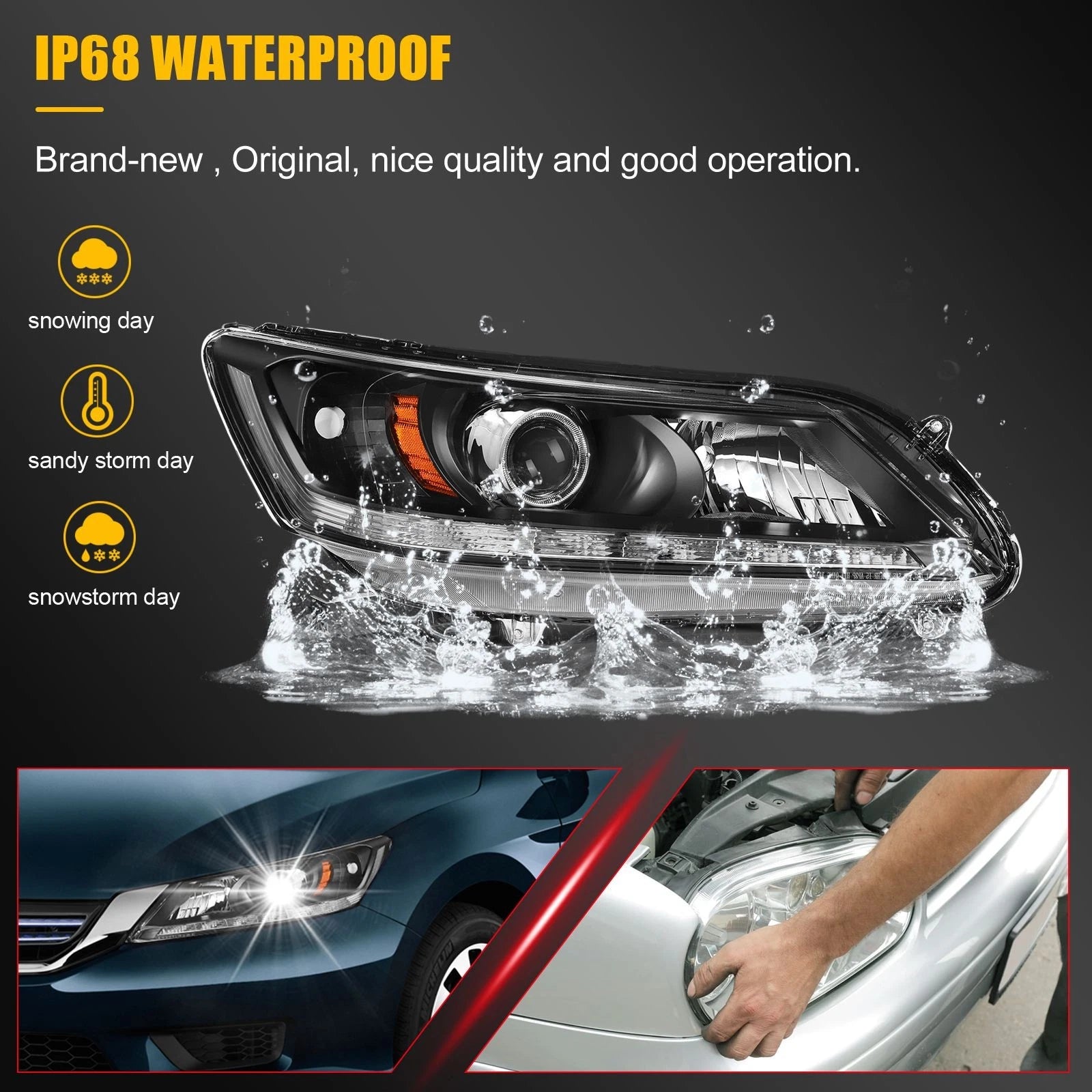 2Pcs Projector Headlights for Honda Accord Sedan (2013–2015)
