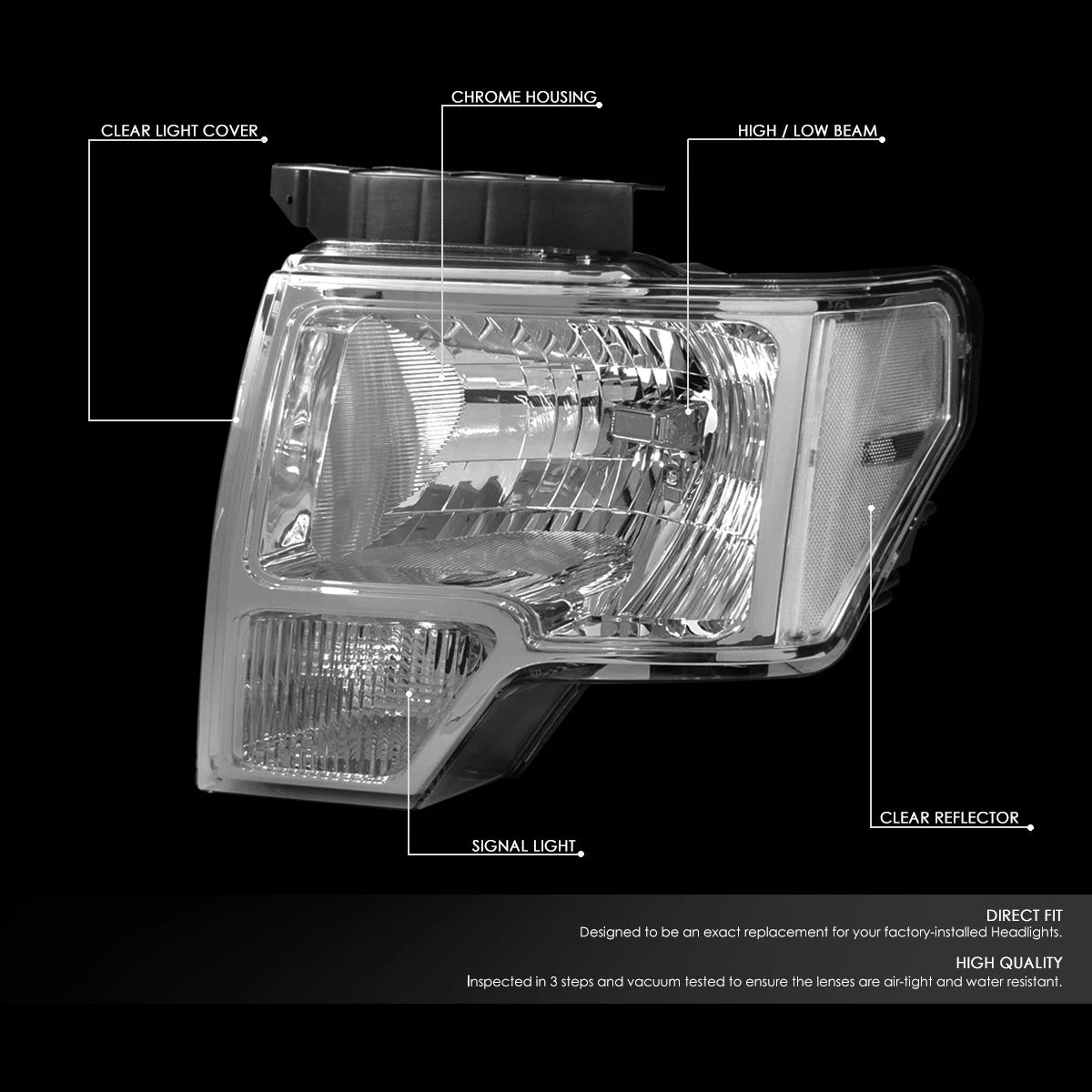 Pair of Chrome/Clear Signal Headlight Lamps for Ford F150 (2009–2014)