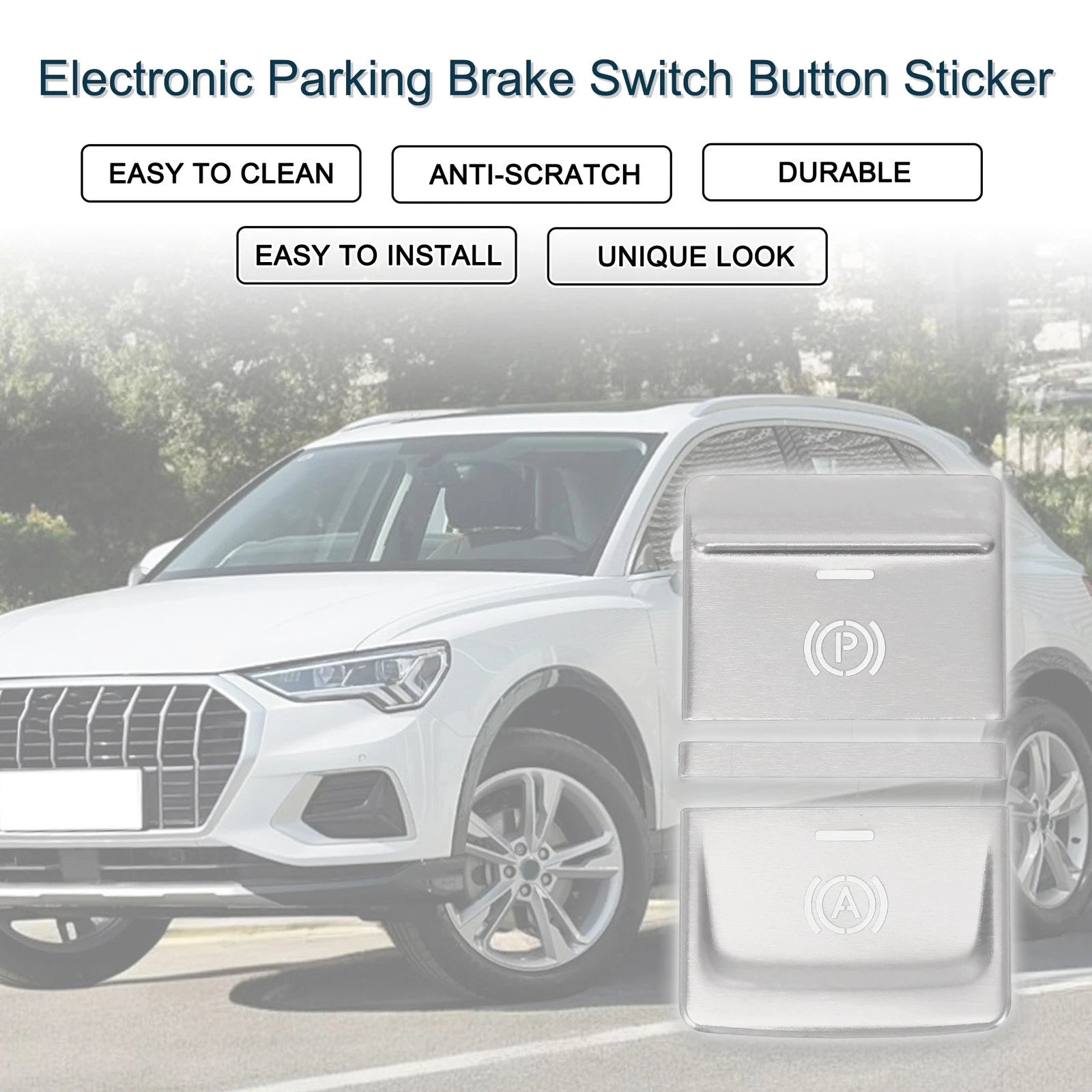 Electronic Parking Brake Switch Button Sticker for Audi Q3 (2019–2020) Silver Tone