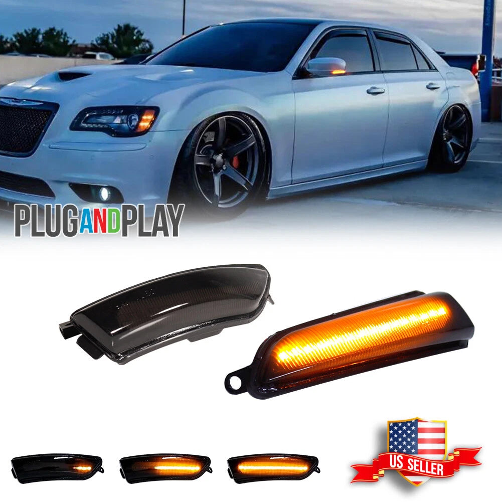 Smoked Sequential Amber LED Side Mirror Signal Lights for Chrysler 300 (2011–2023)