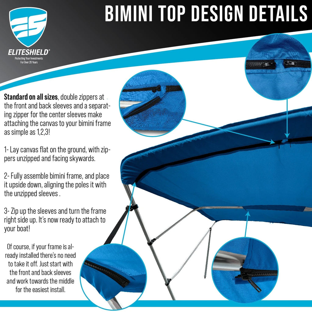 Bimini Top Boat Cover for 3 Bow (Fits 72"L 91"-96"W, 600D)