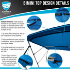 Bimini Top Boat Cover for 3 Bow (Fits 72"L 91"-96"W, 600D)