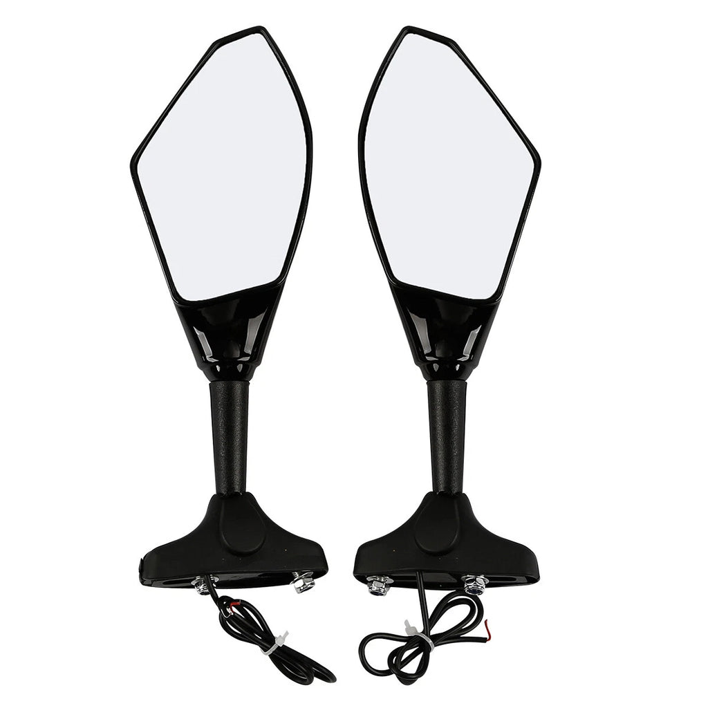 Black Rearview Side Mirrors with Blue LED Turn Signal for Honda Kawasaki Yamaha