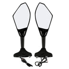 Black Rearview Side Mirrors with Blue LED Turn Signal for Honda Kawasaki Yamaha