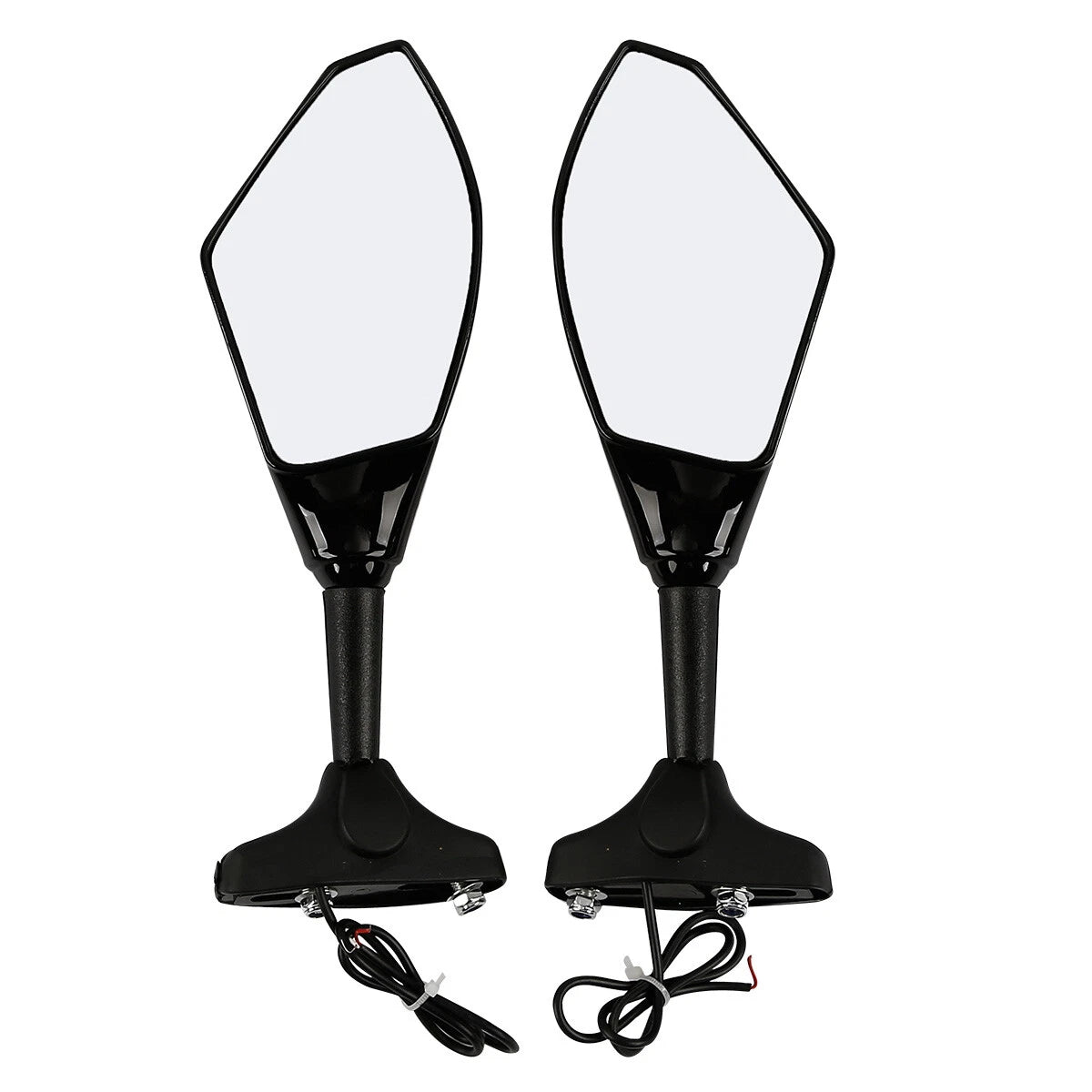 Black Rearview Side Mirrors with Blue LED Turn Signal for Honda Kawasaki Yamaha