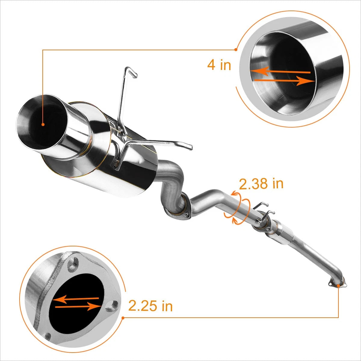 4" Rolled Tip Muffler Racing Catback Exhaust for Honda Civic Si EP3 (2002–2005)