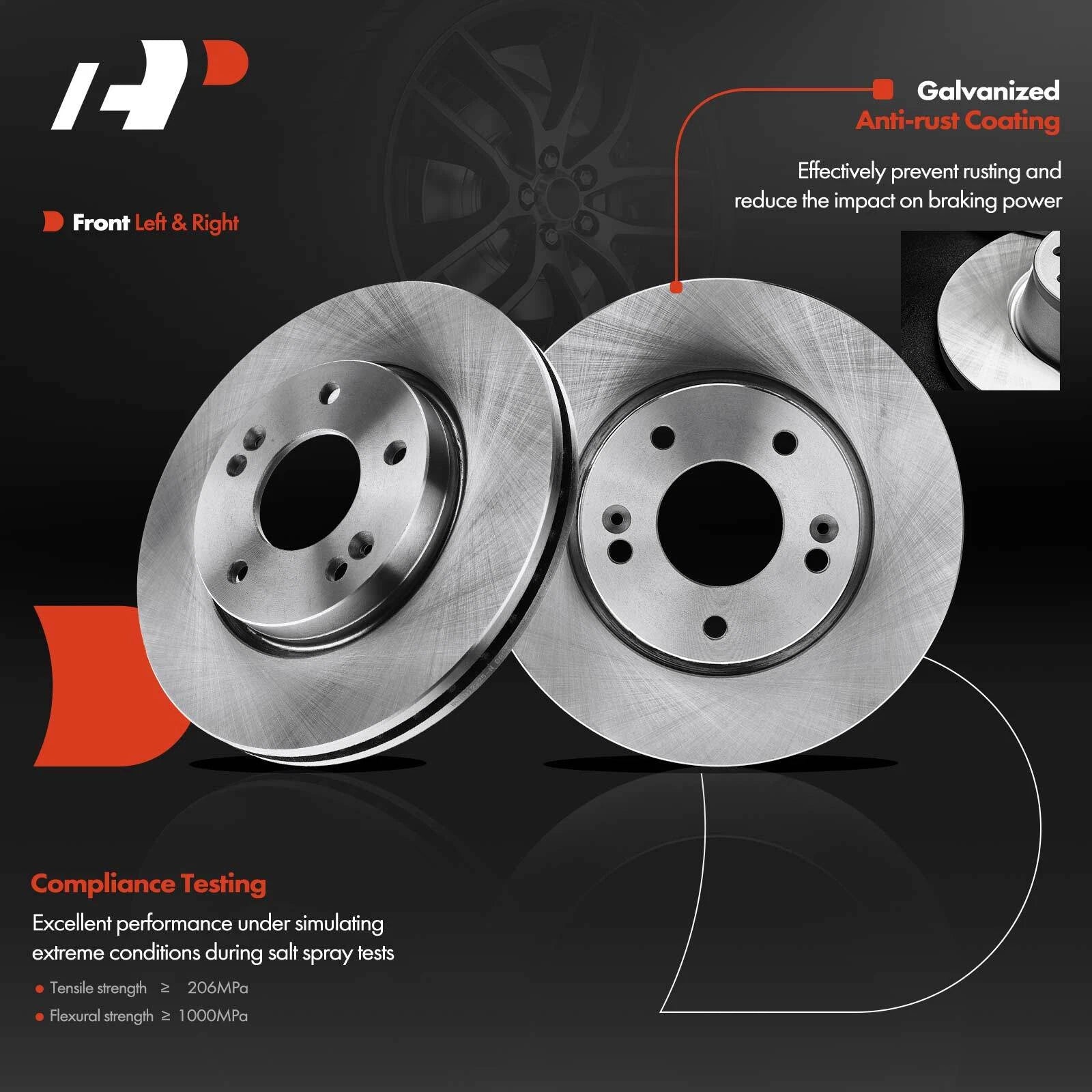 Set of 2 Front Brake Rotors and Pads for Hyundai Elantra