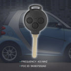 Keyless Entry Remote Car Key Fob 433MHz for Mercedes-Benz Smart Fortwo (07-13)