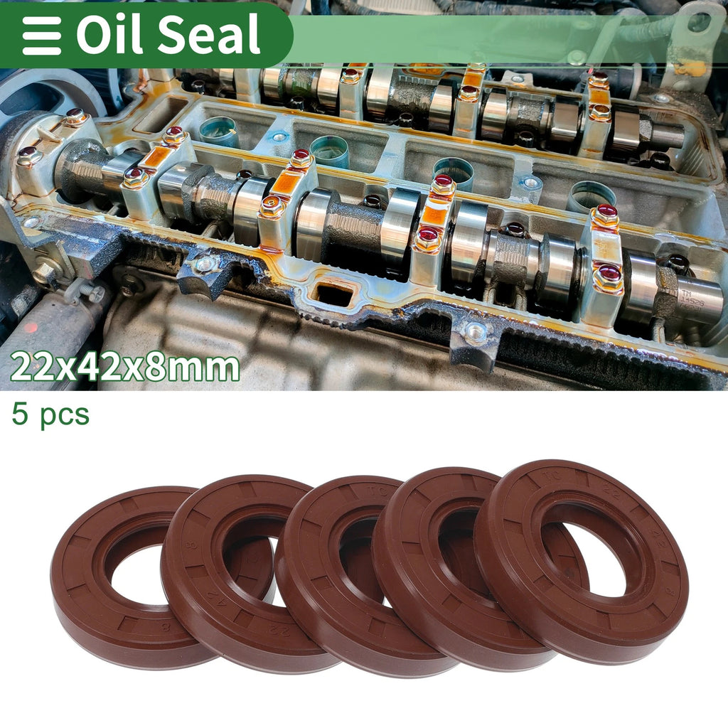 Set of 5 Oil Seal Rotary Shaft Seal FKM Rubber 22x42x8mm