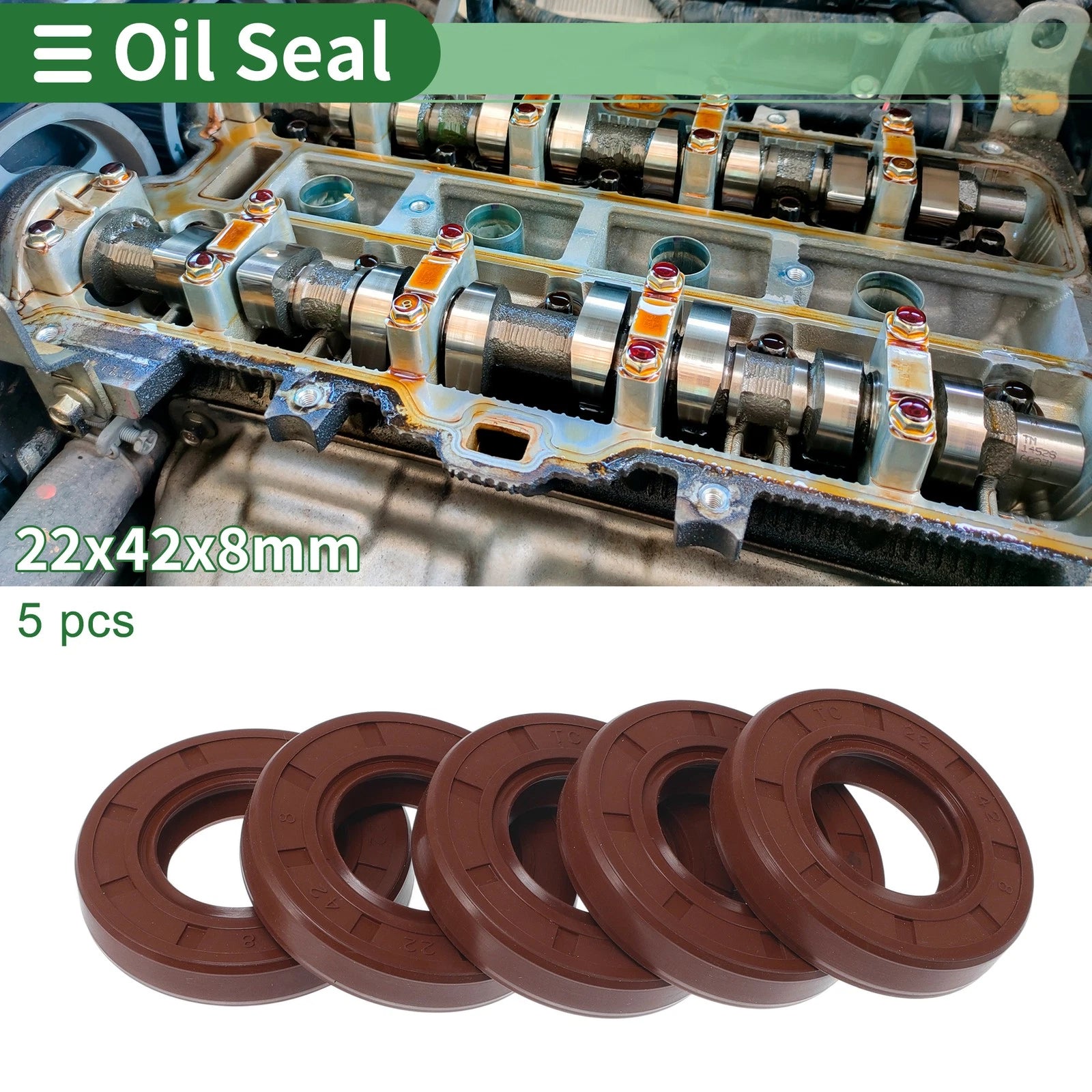 Set of 5 Oil Seal Rotary Shaft Seal FKM Rubber 22x42x8mm