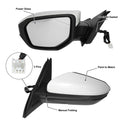Left Side Exterior Door Mirror Assembly White for Honda Civic (2016-2021)