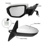 Left Side Exterior Door Mirror Assembly White for Honda Civic (2016-2021)